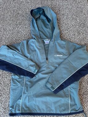 Y2K Reebok Blue Hooded Half-Zip Windbreaker with Navy Accents